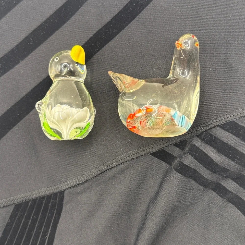 Vtg Glass Bird Duck Swan Chicken Figurine Paperweight Decor Collectible Floral